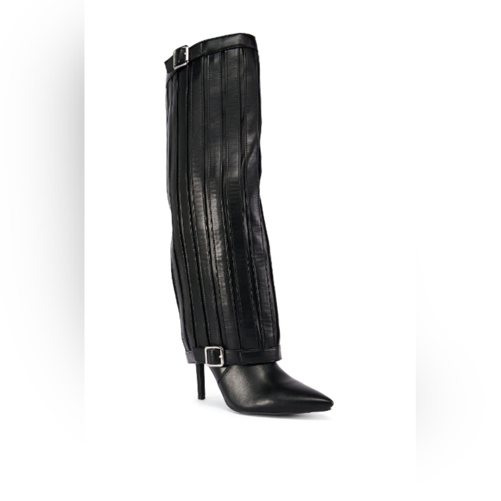 "BELTED CONFIDENCE" Sleek Black Over the Knee Boots